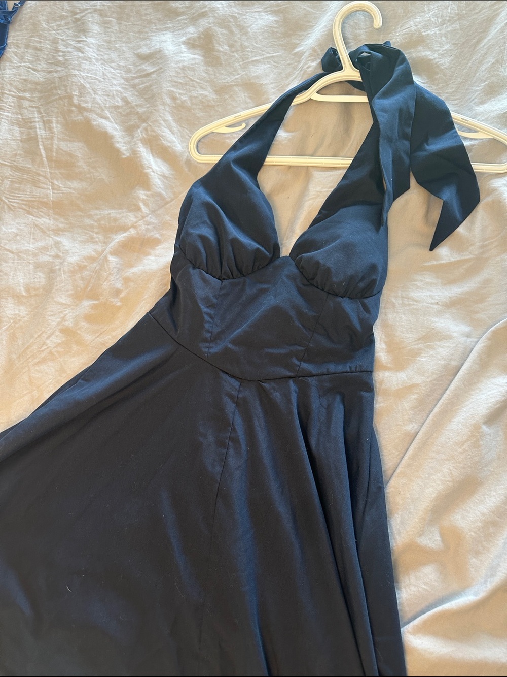 Navy Blue Halter Fit-and-Flare Dress - Classic Evening Style